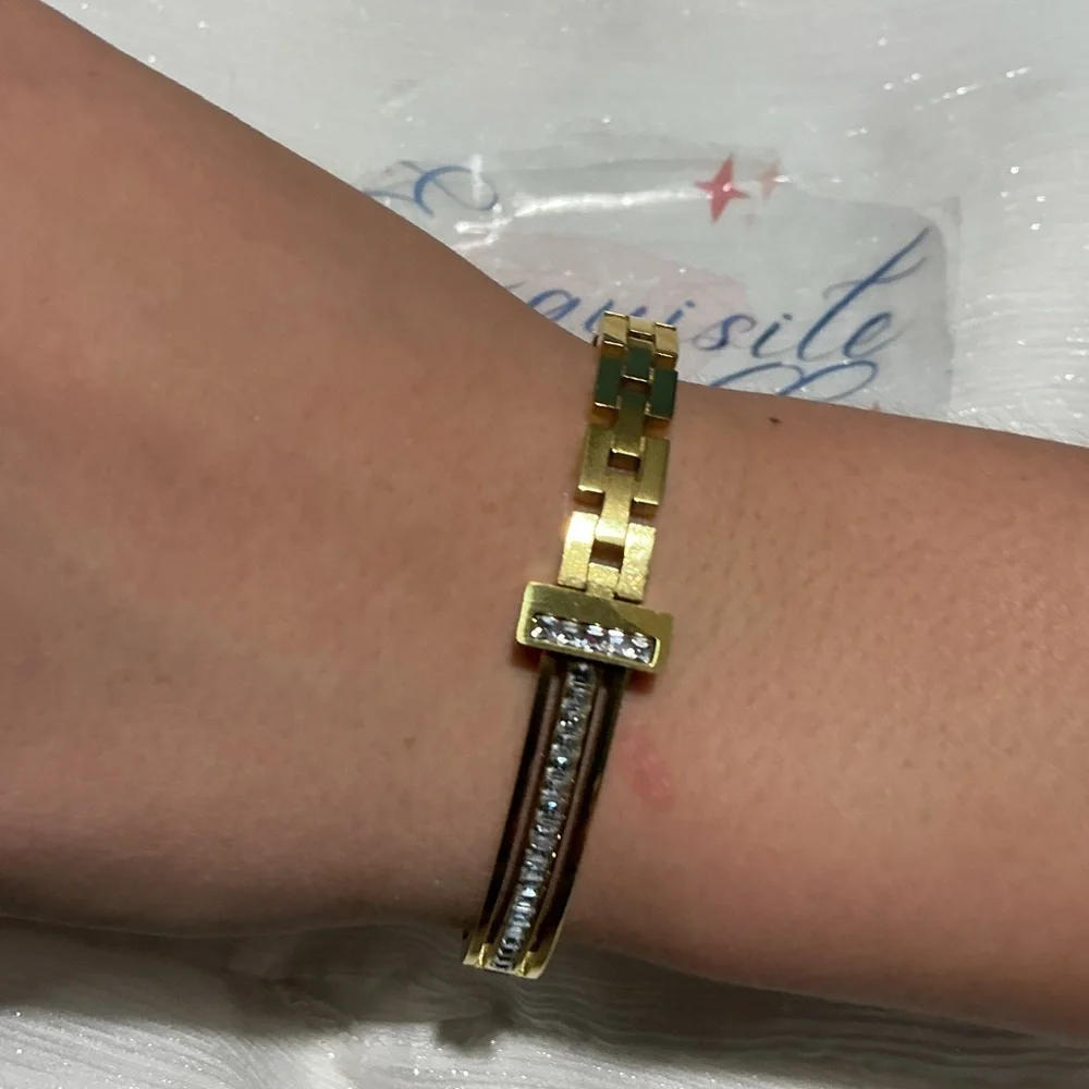 👠 Gold Link Cz Diamond Bangle Bracelet